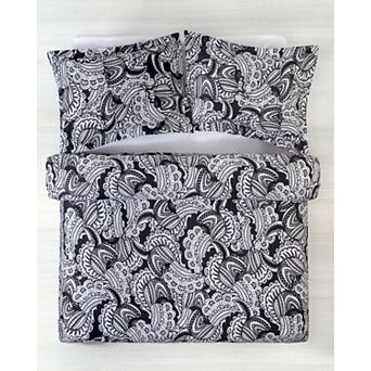 Brooks Brothers Black & White Paisley Cotton Sateen Duvet Cover Set