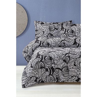 Brooks Brothers Black & White Paisley Cotton Sateen Duvet Cover Set