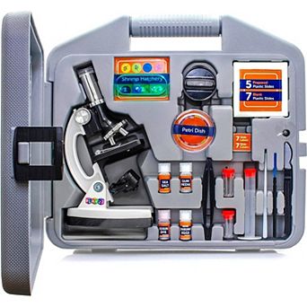 Kids Microscope Kit 50 pc - 120X-1200X, Microscope Slides and Specimens, Metal Body, Carrying Box