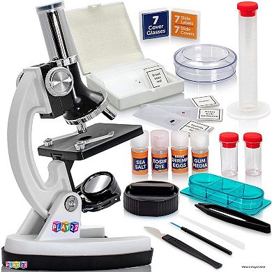 Kids Microscope Kit 50 PCS - 120X-1200X, Microscope Slides and Specimens, Metal Body, Carrying Box