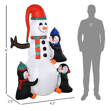Homcom 6' Christmas Inflatables Outdoor Decorations Snowman With Penguins