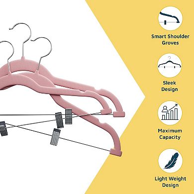 Lifemaster Velvet Skirt Hangers with Clips, 360° Swivel Hook, Non-Slip Notch, Pack of 10