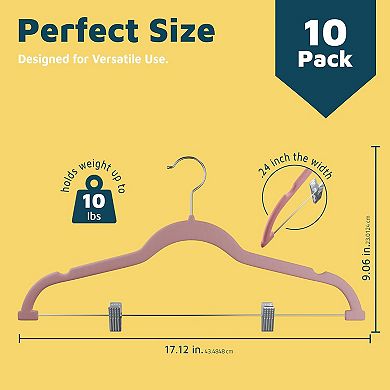 Lifemaster Velvet Skirt Hangers with Clips, 360° Swivel Hook, Non-Slip Notch, Pack of 10