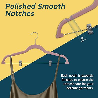 Lifemaster Velvet Skirt Hangers with Clips, 360° Swivel Hook, Non-Slip Notch, Pack of 20