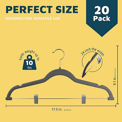 Lifemaster Velvet Skirt Hangers with Clips, 360° Swivel Hook, Non-Slip Notch, Pack of 20