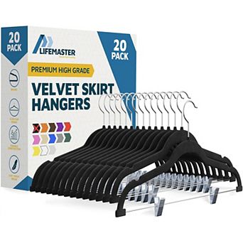 Lifemaster Velvet Skirt Hangers with Clips, 360° Swivel Hook, Non-Slip Notch, Pack of 20