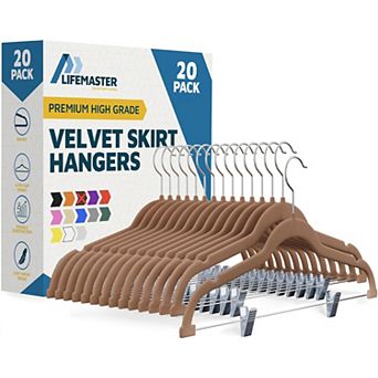 Lifemaster Velvet Skirt Hangers with Clips, 360° Swivel Hook, Non-Slip Notch, Pack of 20