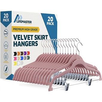 Lifemaster Velvet Skirt Hangers with Clips, 360° Swivel Hook, Non-Slip Notch, Pack of 20