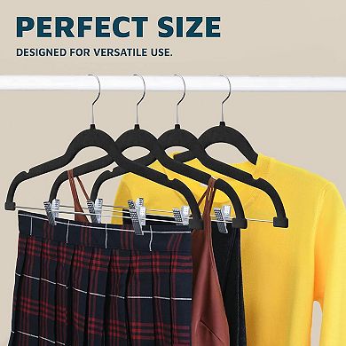 Lifemaster Velvet Skirt Hangers with Clips, 360° Swivel Hook, Non-Slip Notch, Pack of 50