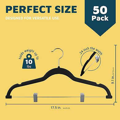 Lifemaster Velvet Skirt Hangers with Clips, 360° Swivel Hook, Non-Slip Notch, Pack of 50
