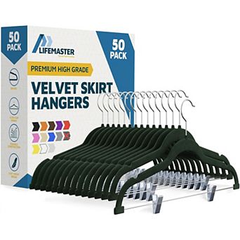 Lifemaster Velvet Skirt Hangers with Clips, 360° Swivel Hook, Non-Slip Notch, Pack of 50
