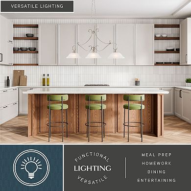 Monrovia 3L Brushed Nickel Linear Island Pendant Light Fixture White Glass