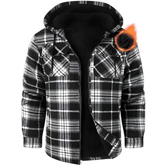 Men’s Warm Plaid Flannel Hooded Jacket