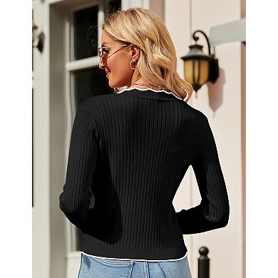 Women's Cropped Cardigan Knit Shrugs V Neck Button Down Cardigans Sweaters Tops