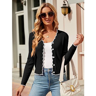 Women's Cropped Cardigan Knit Shrugs V Neck Button Down Cardigans Sweaters Tops