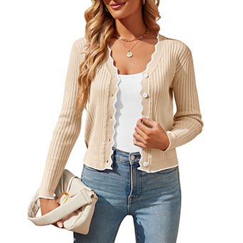 Women's Cropped Cardigan Knit Shrugs V Neck Button Down Cardigans Sweaters Tops