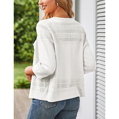 Women's Cropped Cardigans 3/4 Sleeve Button Down Lightweight V Neck Sweaters Shrugs Tops