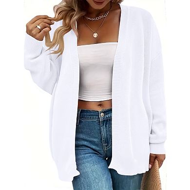 Women's Plus Size Open Front Knit Cardigan Long Sleeve Chunky Oversized Sweater