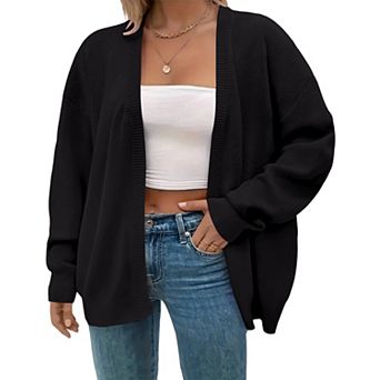 Women's Plus Size Open Front Knit Cardigan Long Sleeve Chunky Oversized Sweater