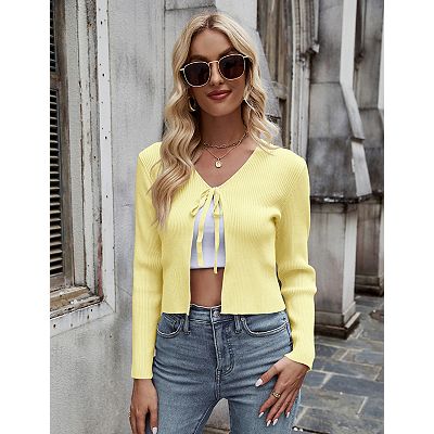 Shirt Tie Front Crop Cardigan Avery Ribbon Tie Front Cardigan In