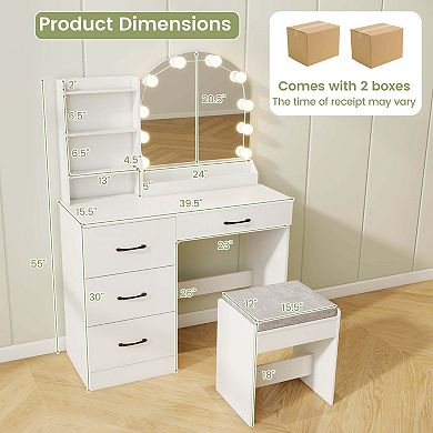 Costway Vanity Set with Mirror and Lights with 3-Color Lighting & Adjustable Brightness