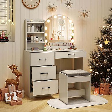 Costway Vanity Set with Mirror and Lights with 3-Color Lighting & Adjustable Brightness