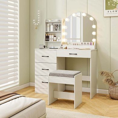Costway Vanity Set with Mirror and Lights with 3-Color Lighting & Adjustable Brightness