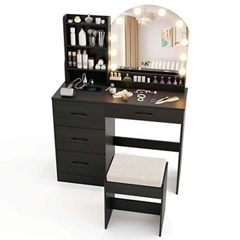 Costway Vanity Set with Mirror and Lights with 3-Color Lighting & Adjustable Brightness