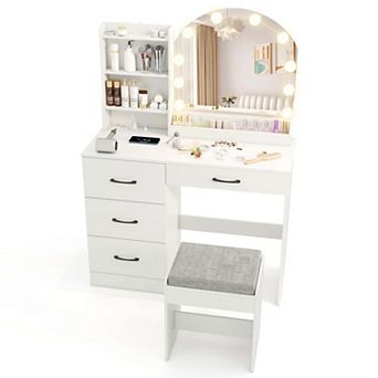 Costway Vanity Set with Mirror and Lights with 3-Color Lighting & Adjustable Brightness