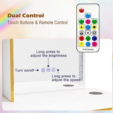 Costway Vanity Table Set with RGB LED Lights Crystal Crush Diamond Mirror Drawers