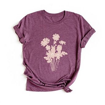 S.W.Smiley Pink Flower Silohuette - Women's Short Sleeve Graphic T-Shirt