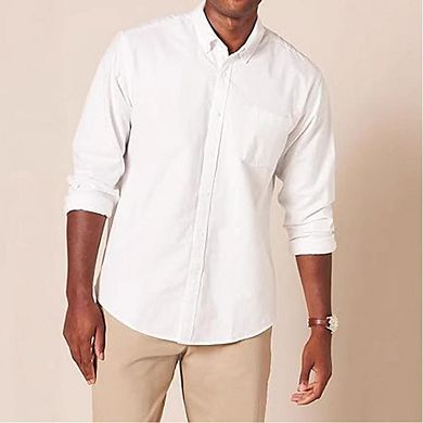 Men's Summer Fall Long Sleeve Casual Shirt Button Down Collar Regular Fit Top Blouse Chest Pocket
