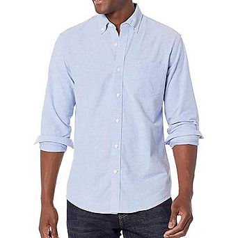 Men's Summer Fall Long Sleeve Casual Shirt Button Down Collar Regular Fit Top Blouse Chest Pocket