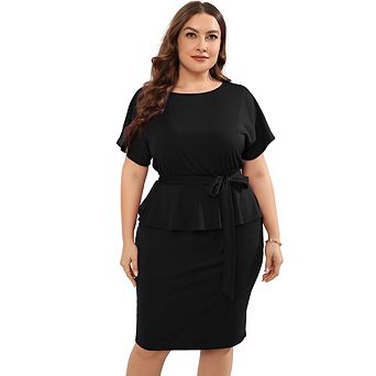 Women Plus Size Bodycon Elegant Midi Dress Peplum Business Work Office Pencil Cocktail Party Dress