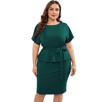 Women Plus Size Bodycon Elegant Midi Dress Peplum Business Work Office Pencil Cocktail Party Dress
