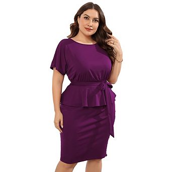 Women Plus Size Bodycon Elegant Midi Dress Peplum Business Work Office Pencil Cocktail Party Dress