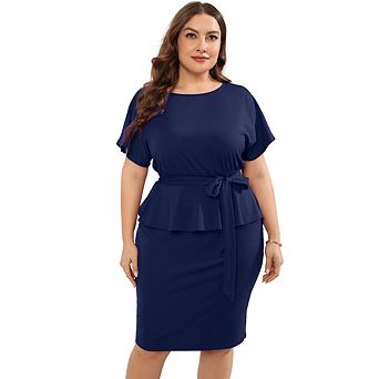Women Plus Size Bodycon Elegant Midi Dress Peplum Business Work Office Pencil Cocktail Party Dress