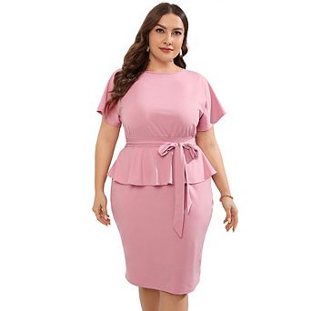 Women Plus Size Bodycon Elegant Midi Dress Peplum Business Work Office Pencil Cocktail Party Dress