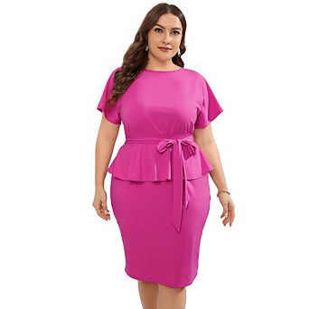 Women Plus Size Bodycon Elegant Midi Dress Peplum Business Work Office Pencil Cocktail Party Dress