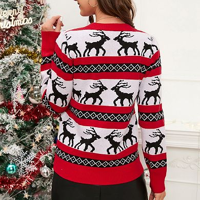 Women's Christmas Knit Sweater, Festive Round Neck Long Sleeve Pullover