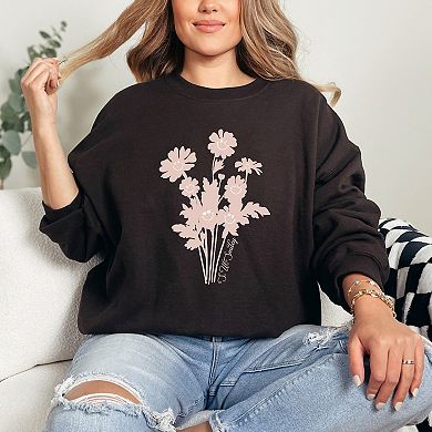 S.W.Smiley Pink Flower Silohuette - Women's Graphic Sweatshirt