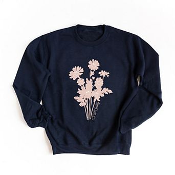 S.W.Smiley Pink Flower Silohuette - Women's Graphic Sweatshirt