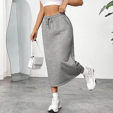 Womens Athletic Casual Loose Fit Elastic Waist Back Slit Skirt