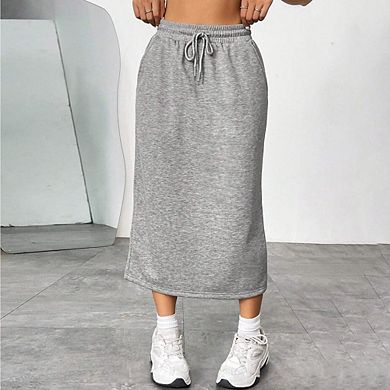 Womens Athletic Casual Loose Fit Elastic Waist Back Slit Skirt