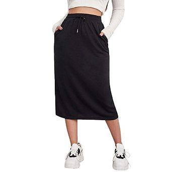 Womens Athletic Casual Loose Fit Elastic Waist Back Slit Skirt