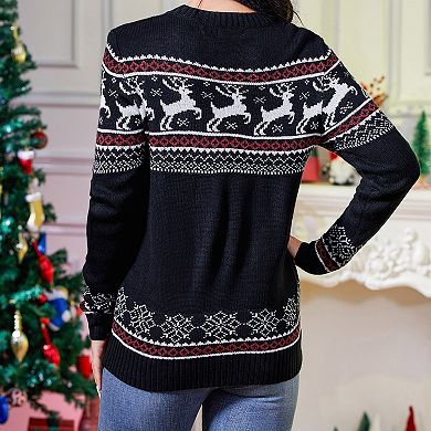Women's Christmas Sweater Crewneck Long Sleeve Knit Holiday Party Pullover Top