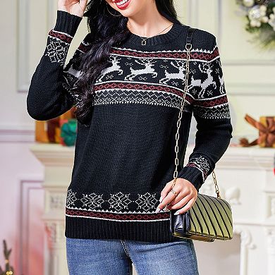 Women's Christmas Sweater Crewneck Long Sleeve Knit Holiday Party Pullover Top