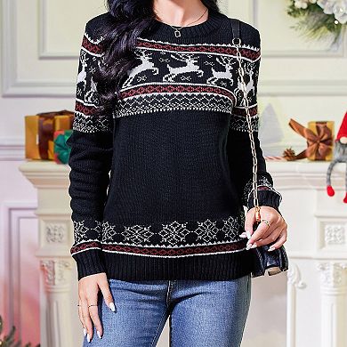 Women's Christmas Sweater Crewneck Long Sleeve Knit Holiday Party Pullover Top