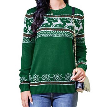 Women's Christmas Sweater Crewneck Long Sleeve Knit Holiday Party Pullover Top
