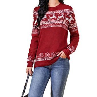 Women's Christmas Sweater Crewneck Long Sleeve Knit Holiday Party Pullover Top